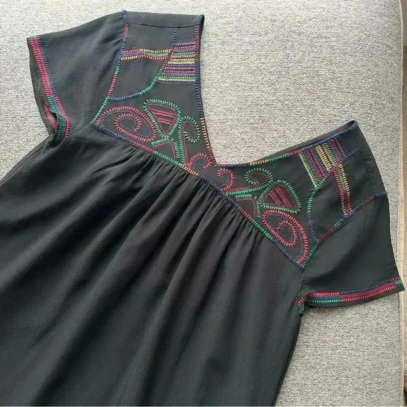 Madewell Black 100% Silk Embroidered Color Stitch Shift Dress XS - Picture 2 of 6